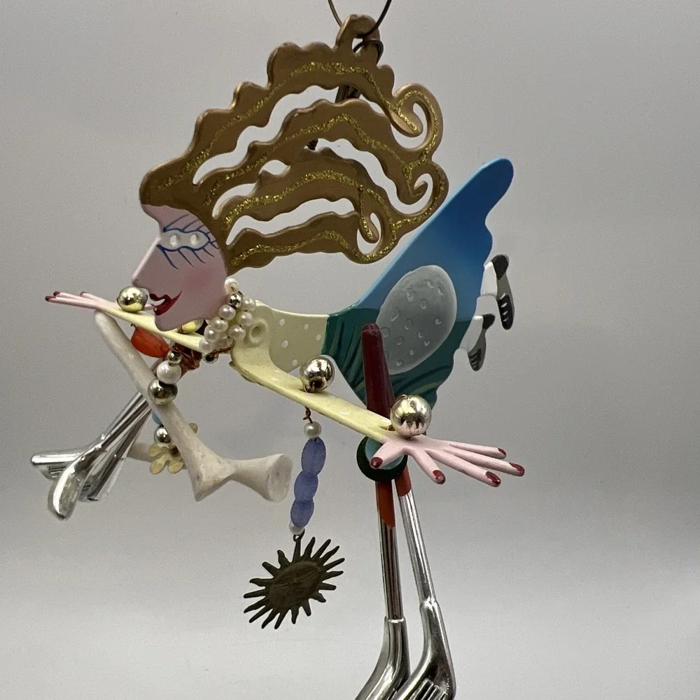Vintage SILVESTRI by Karen Rossi Fanciful Flights Ornament - Angel Lady Golfer